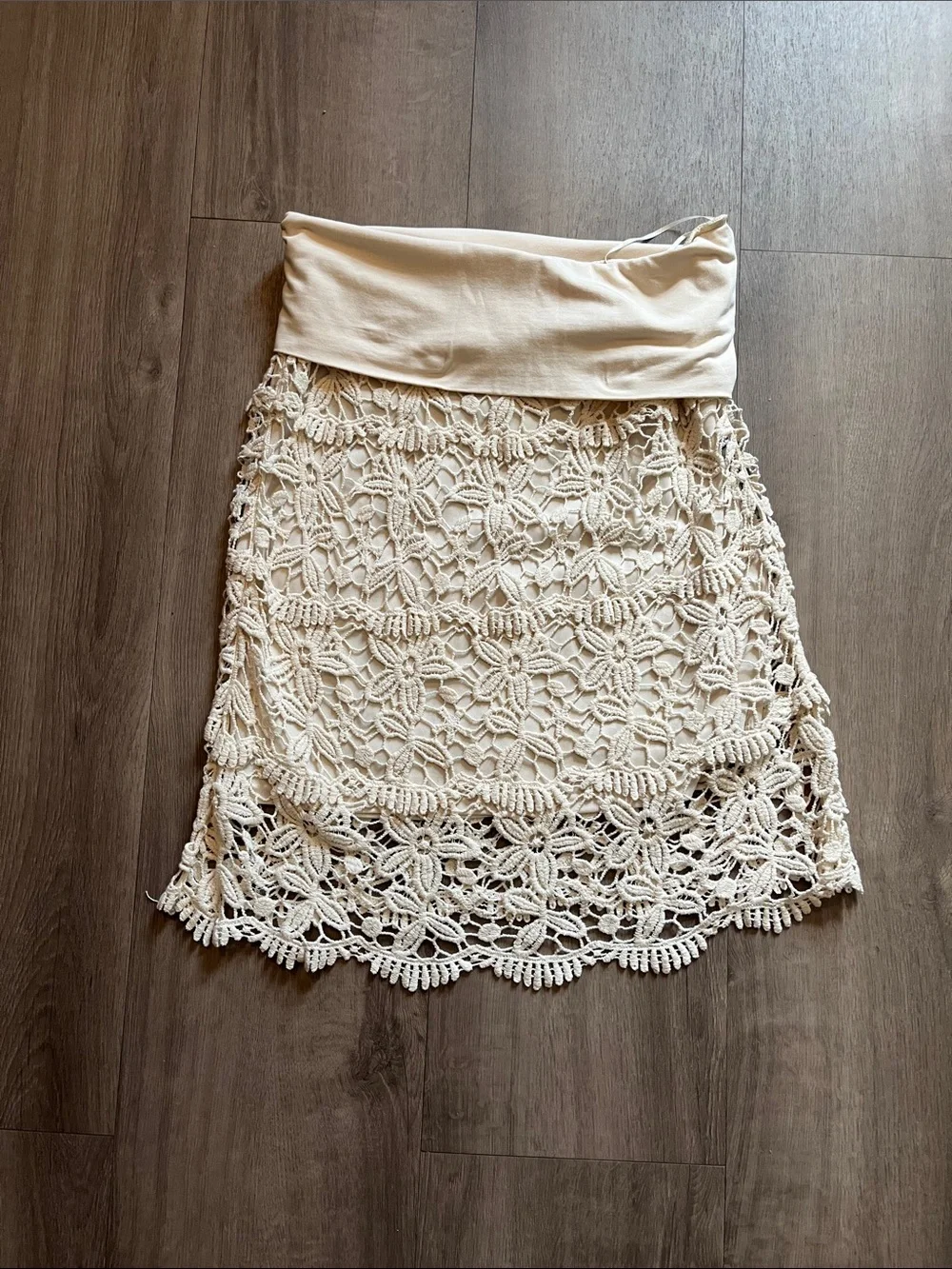 Cream Crochet Lace Midi Skirt